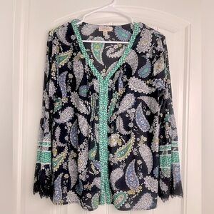 Style & Co Paisley Black And Green Top